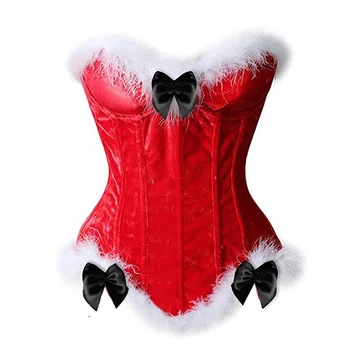 Naiste Sexy Rihmad Overbust Korsett Bustier Pesu Top Valge Sulg Burleski Lace Up Lingeries Jõulud Jõuluvana Kostüüm