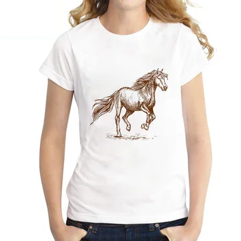 T-särk naiste 2021 suvel moe Cartoon hobune graafiline print daamid tshirt Lühikesed varrukad Harajuku Streetwear tee särk femme