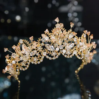 CC Vintage Crown Pulm Tarvikud Kaasamine Juuste Kaunistused Bridesmaids Hairbands Kulla Värvi Headdress Võistlused Diadems QS62