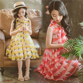 Tüdrukud suvel uued laste riided suured lapsed sifonki varrukateta kleit tants