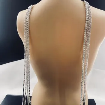 Disainer Rhinestone Avatud Tutt Choker Kaelakee Kinnitus, Ehted Naistele Luxury Crystal Multi-kihid Tagasi Keha Kett Kaelakee