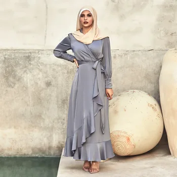 Moslemi Abaya Silk Satin Maxi Kleit Hijab Kampsun, Kimono Longue Femme Pikk Rüü Hommikumantlid Jubah Lähis-Ida Ramadan Eid Araabia Islami