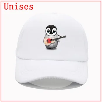 Baby Penguin Mängib Jaapani Lipu Kitarr pesapalli müts reguleeritav ühise põllumajanduspoliitika mood stiilis müts naiste mütsid meestele snapback mens kork