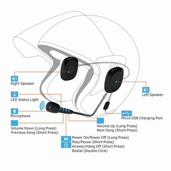 Bluetooth-V5.0 Kiivri Peakomplekti 5V Mootorratta & Battery auto Sõidu koos Anti-interferentsi Mikrofon