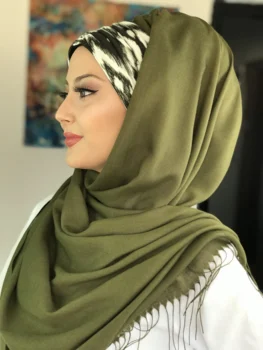 Uus Mood Hijab 2021 Naiste Moslemi Sifonki Islami Naiste Müts Tume Khaki Värvi Koor Üksikasjalikud Plisseeritud Valmis Sall