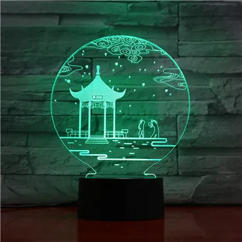 3D Lamp Hiina Kultuuri Paviljoni Aku Jõul Värvi muuta Remote Parim Teenetemärgi elutuba Led Night Light Lamp