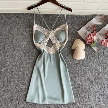 Naiste Sleepwear Nightdress Seksikas Backless Suspender Nightgowns Suvel Segast Õõnes Välja Pits Sleepshirt Lahti Homewear Pesu