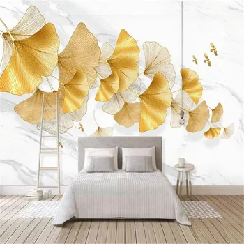 Milofi custom 3D printimise tapeet seinamaaling kaasaegne käsitsi maalitud kuldsed hõlmikpuu lehed Põhjamaade taim diivan magamistoas seina taustal