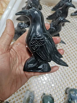 Looduslik Obsidian Nikerdatud Vares Figuriin Tervendav Crystal Kivi Tervendav Õnnelik Amulett Loomade Kingitus