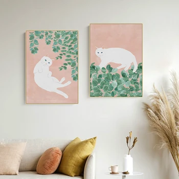 Multikas Loomade Plakat Põhjamaade Valge Kass Seina Art Lõuend Maali Lasteaed trükkimine Sest Laps on Toas Seina Pilt Home decor