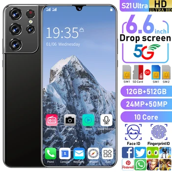 2021 Galxy S21 Ultra 6.6 Tolline Tilk Ekraan 12+256/512 GB Topelt SIM-Smart Telefoni 24+50MP Ülemaailmse 5G 10 Core Sõrmejälje ID-Android