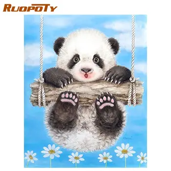 RUOPOTY 5D DIY Diamond Tikandid Panda Täis Square Diamond Drill Maali Loomade ristpistes Kit Cartoon Rhinestone Pilt