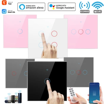 TUYA Smart Switch 1/2/3/4 Gang WiFi+433MHZ Tundlik Touch Hääl APP puldiga Ajastus Vee-tõestus Alexa Google Kodu