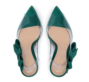 Primavera Uus Mood Naiste Peep Varba PVC Bowtie Stiletto Kontsaga Sandaalid Läbipaistev Kõrge Kontsaga Sandaalid Ametliku Kleit Kingad