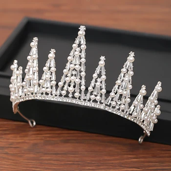 Printsess Crown Võra Pruut Pruutneitsi Ehted Pulm Tarvikud Hõbedane Värv Pearl Crystal Barokk