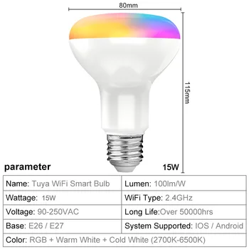 E27 RGB Smart Lamp 15W 85-265V Värvus Muutlik RGBWW RGB+Valge Led Lambi Tööd Alexa Google ' i Kodu APP Wifi Led Pirn