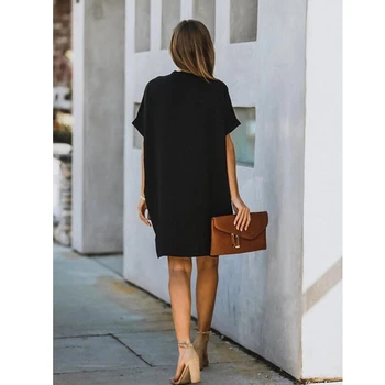 Must Naiste Suvine Kleit Pits Õmblemine V-kaeluse, Lühikeste Varrukatega Õõnes Tagasi Seksikas Mini Kleit Lugentolo