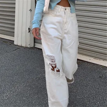 Pantalones vaqueros rectos de cintura alta para mujer, mitteametlik con botones, holgado, estilo Hip-Hop,