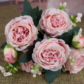 1 Kimp 9 pead Kunstlik Pojeng Tee Rose Lilled, Camellia Silk Võltsitud Lill flores DIY Kodu Aias Pulm Teenetemärgi