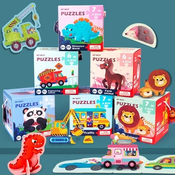 Suur Suurus Lible kahepoolne Puzzle Mänguasi Montessori Loomade Liikluse Dinosaurus Pusle Kaardi Set Box Lastele Kid Aju Tease