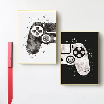 Must ja Valge Akvarell Gamepad Poiste Mängu Plakat ja Printida Lõuendile Maali Seina Art Pilt elutuba Kodu Kaunistamiseks