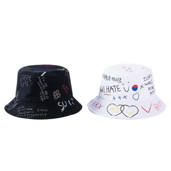 SILOQIN Uus Mood Kevad-Suvi Must Valge Graffiti Teismeline Kalamehe Müts Vaba aja veetmise Paari Päikesekaitse Sunside Sombrero on