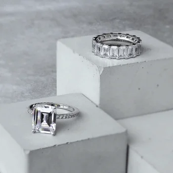 Ansamblid Rõngad Komplekti Naistele S925 Sterling Silver Simuleeritud Teemant Sõrmus Pruudi Pulmas Kaasamine Trahvi Ehteid Luksus Tarvikud