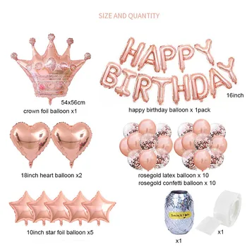 Sünnipäeva Teenetemärgi Komplekti Sünnipäevaks Alumiiniumfoolium Südame Star Rosegold Konfetit Latex Balloon Sünnipäeva Baby Shower