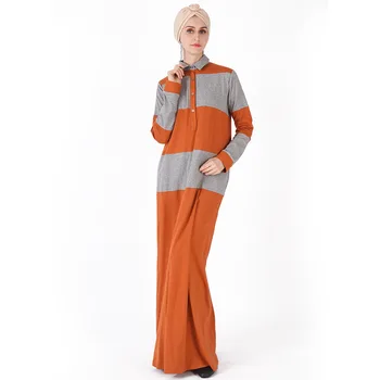 Uus Lähis-Idas Dubai Moslemi Naiste Mood Värvi Sobitamise Pikkade varrukatega Suured Särk Krae Kleit Juhuslik Kootud Pikk Seelik