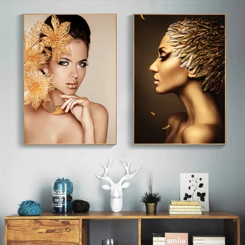 Lihtsuse Ilu Kuldne Naine Abstraktne Lõuend Värvimine Trükkimine Plakat Pildid Seina Art Magamistuba, Elutuba Kodu Kaunistamiseks