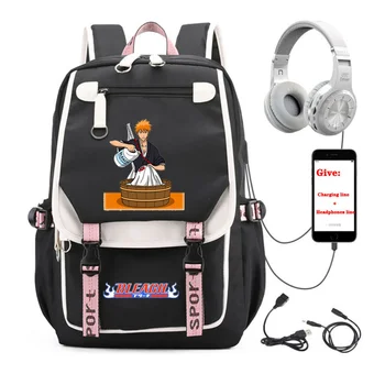 Anime Bleach seljakott Unisex Reisi Seljakott õpilane Kooli raamat Kott, USB Laadimine teismelised Sülearvuti packsack