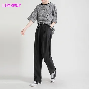 LDYRWQY 2021 suvel uus lahtised Jaapani casual fashion tahked värvi püksid Polüester Office Lady Sifonki nööpidega