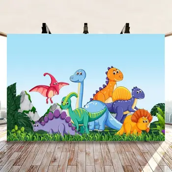 Cartoon Metsa Dinosaurus Loomade Jungle Safari Sünnipäeva Fotograafia Taust Beebi Photo Booth Studio Rekvisiidid Vinüül Taustaks