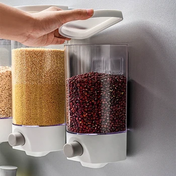 T21D Seinale Paigaldatud Automaatne Riisi Teravilja Dispenser Plastikust Läbipaistev Teravilja Ladustamise Kasti Köögis Toidu Mahuti niiskusekindel