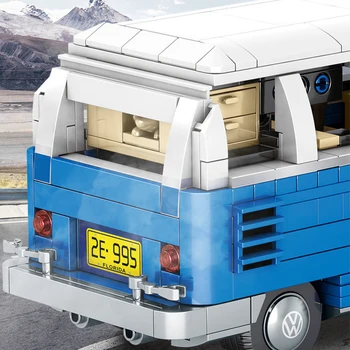 SEMBO Linna Tehnilist Bussi Camper Kogumispunkt ehitusplokid Sinine T1 Van Autod Mudeli Tellised VARRE Täiskasvanud Lapsed Mänguasjad Sünnipäeva Kingitused