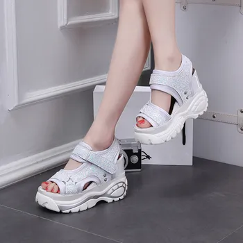 2019 Naiste Kiilu Sandaalid Suvel Litrid Platvorm Super Kõrge Kontsaga Sandaalid Magic Liikme Peep Varba Paksu Põhjaga Vabaaja Jalatsid