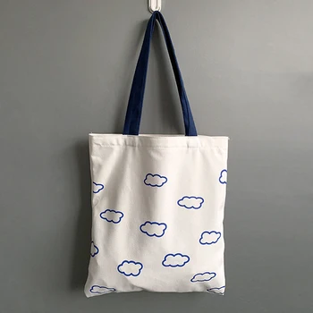 Daamid Käekotid Lõuend Cloud Print Kott Puuvillase Lapiga Õla Shopper Kott Naistele 2021Eco Kokkupandav Korduvkasutatavad kandekotid