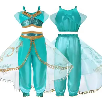 3-8 Aasta Suvel 1 Sätestatud Lapsed Kawaii Aladdin Kostüüm Printsess Riided Tüdrukutele peep varba kingad Pool Fancy Kleit Cosplay kaheosalised Ülikonnad