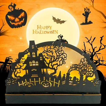 Halloween Tabel Kaunistused Puidust Kummitab Maja Kõrvits Tabel Centerpieces Märk, LED Valgus Decor