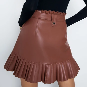Faux Nahast Plisseeritud Seelikud Naiste Suvine Seksikas Fringed Lühike Kleit koos Vöö 2021 Kevadel Y2k Mood Indie Vintage Mini Seelikud