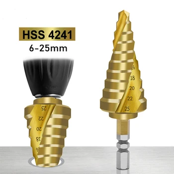 1tk 6-25mm HSS Titaan Kaetud Step Drill Bit Terasest, Puidust Auk Lõikur Samm Koonus Puur Metallist kiire Harjutused