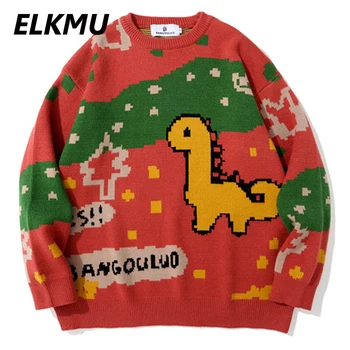 ELKMU Harajuku Silmkoelised Kampsunid Cute Cartoon Dinosaurus Mustriga Sügis Suured Kudumid Kampsun Kampsun Unisex Streetwear HM483