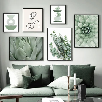Rohelise taime agave taimede tekstiilkiud cactus Line geomeetria Abstraktse Seina Art Print Lõuend Maali Nordic Plakati Jaoks, elutuba, Tuba Decor Seina Pildid