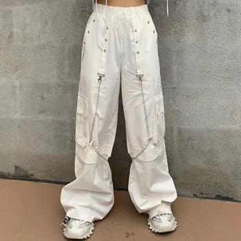 Harajuku Goth Valge Cargo Püksid Naiste Mall Goth Moda Punk Lahti Püksid Kett Kottis Mõõdus Korea Stiilis Püksid