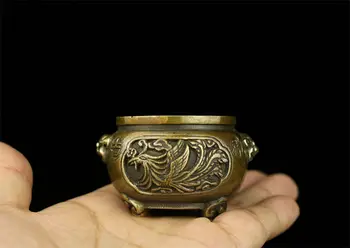 Hiina vana antiik messing kuju XUANDE käsi draakon & phoenix Viiruk Põleti