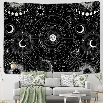 Sun Moon Mandala Tähistaeva Vaip, Valge Musta Seina Riputamise Bohemian Mustlane Psühhedeelne Tapiz Nõidus Astroloogia Vaip