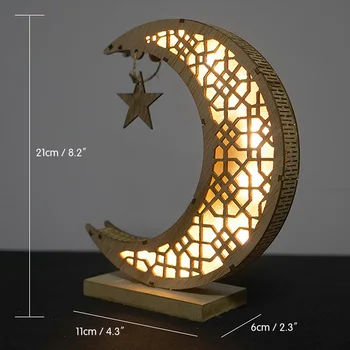 EID Mubarak Puidust Ripats Koos LED Lamp Ramadan Kaunistused Koju Islami Moslemi Poole Eid Decor Kareem Ramadaani