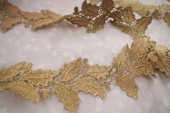 Metallik Kuld Pits Sisekujundus, kuld heegeldatud pits sisekujundus lilleline lehed, kuldne venise pits sisekujundus 1yard