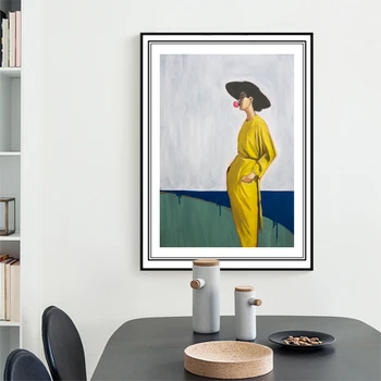 Kaasaegne Naine Kollane Ülikond Canvas Poster Ja Print Põhjamaade Funktsioon Pilt Seina Art Maali eest elutuba Kodu Kaunistamiseks