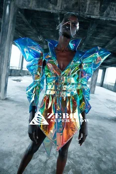 Osaline kostüüm tulemuslikkuse laser PVC tuleviku tehnoloogia jope lahe gogo Ööklubi baar mees laulja dj ds etapp show tants kanda